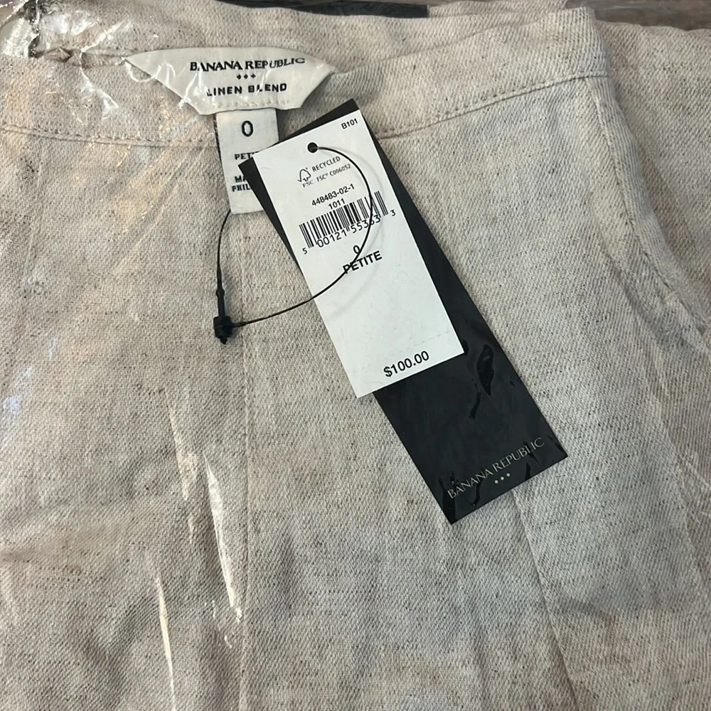 Banana republic women’s linen blend beige pants trousers size 0 petite NWT